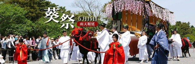 People in traditional Japanese costume for the Hollyhock Festival
